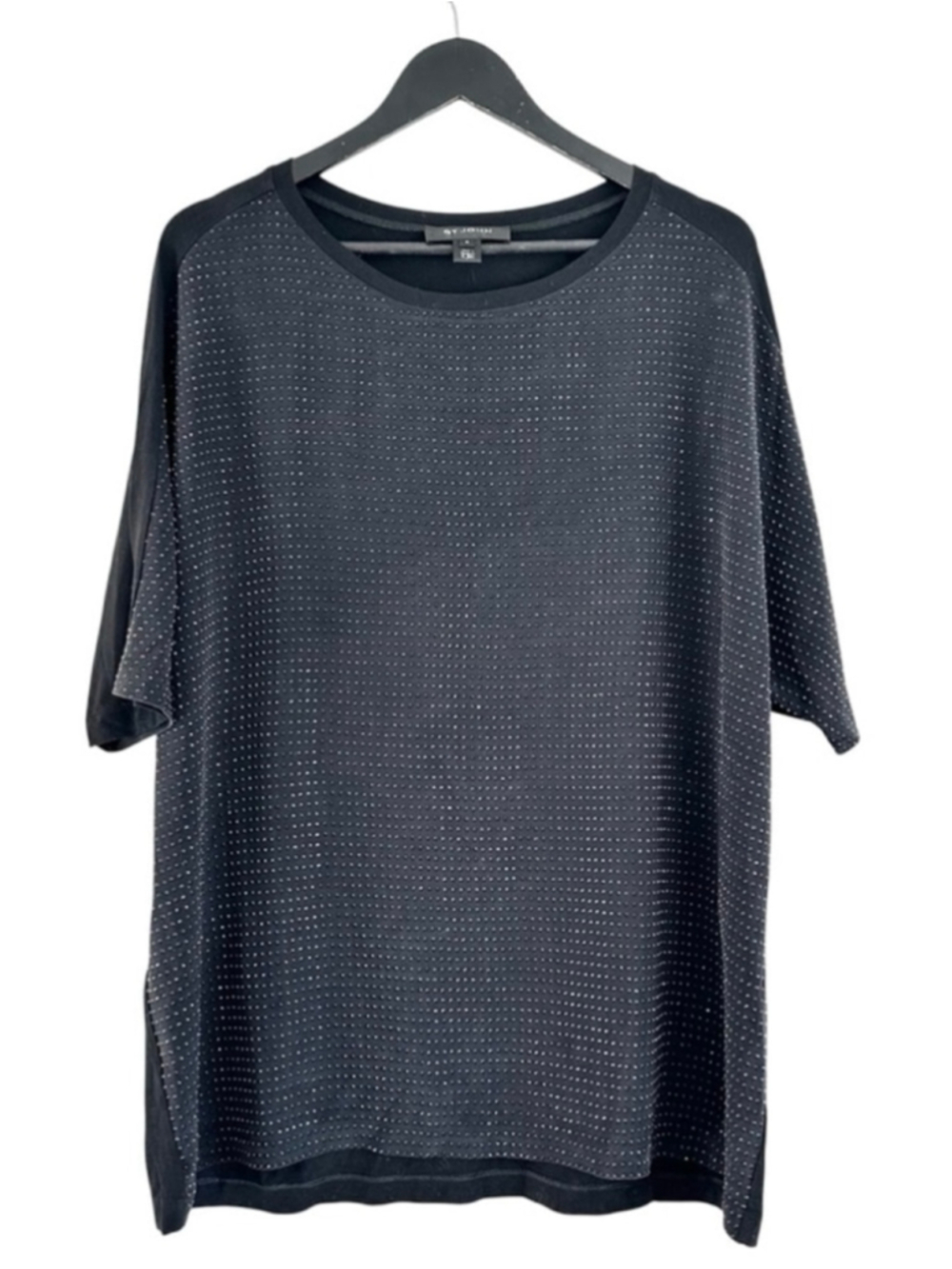 St. John Silk Rhinestone Embellished Short Sleeve Tee Black Medium